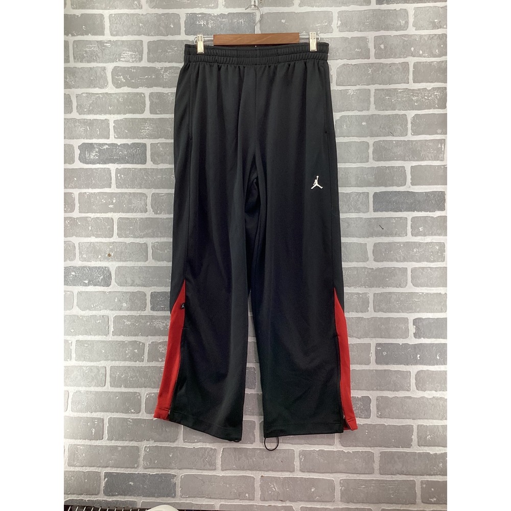 Jordan Mens Black Red Jumpman Track Pants Wide Leg Side Zip Size Large